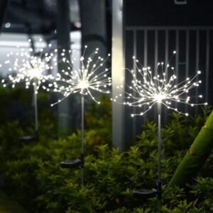 Luces LED de fuegos artificiales insertadas en el suelo con energía solar