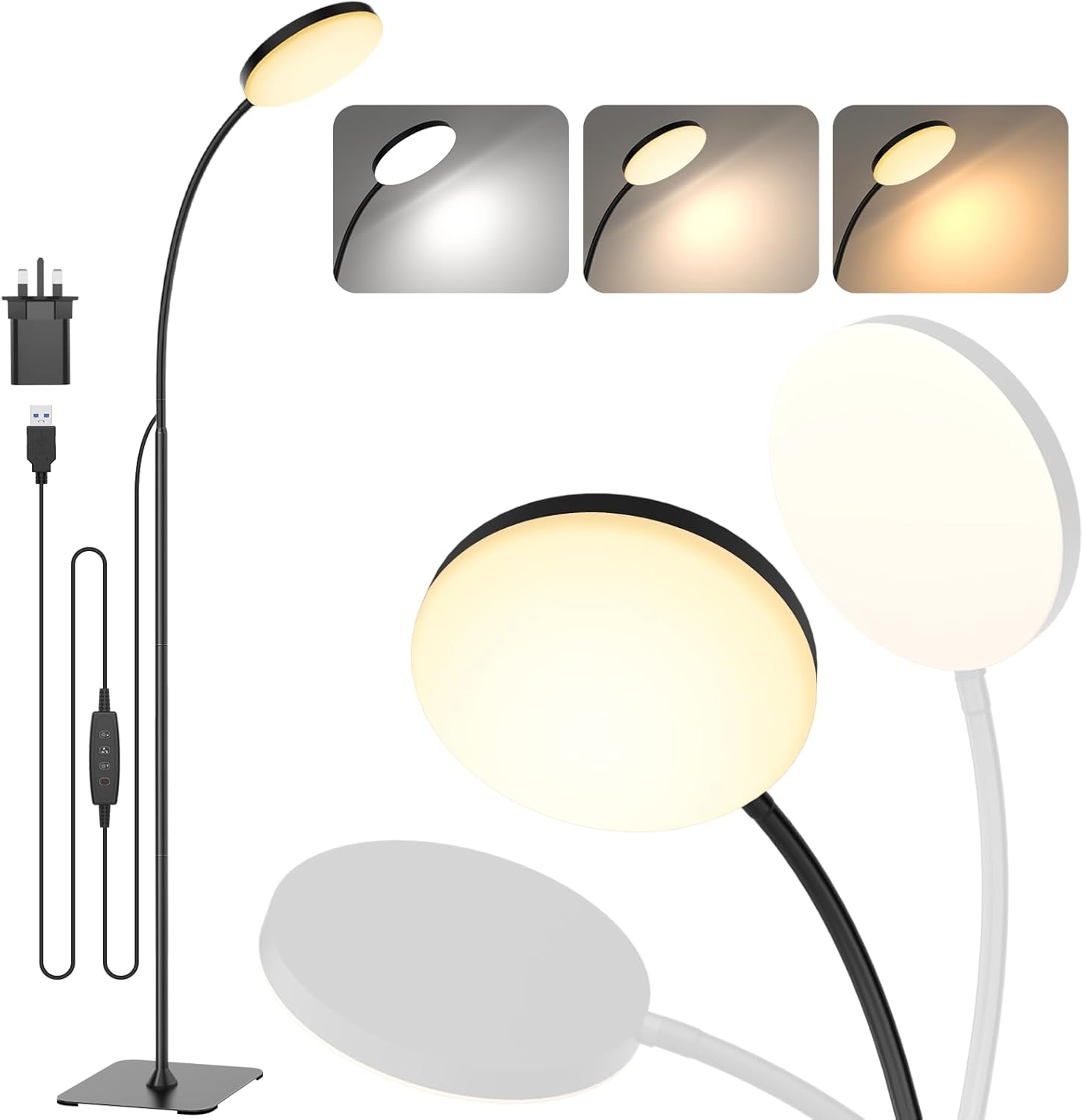 Round Type Gooseneck Floor Lamp Black Color