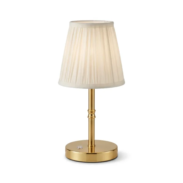 Cordless Gold Table Lamp with Pleated Fabric Shade