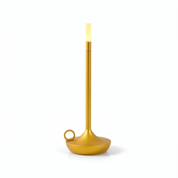 Waterproof Metal Candlestick Cordless Table Lamp with Ring Handle for Outdoor Dining
