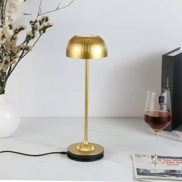 IP54 Waterproof Slotted-Dome Aluminum Cordless Table Lamp with Contact Charging Base